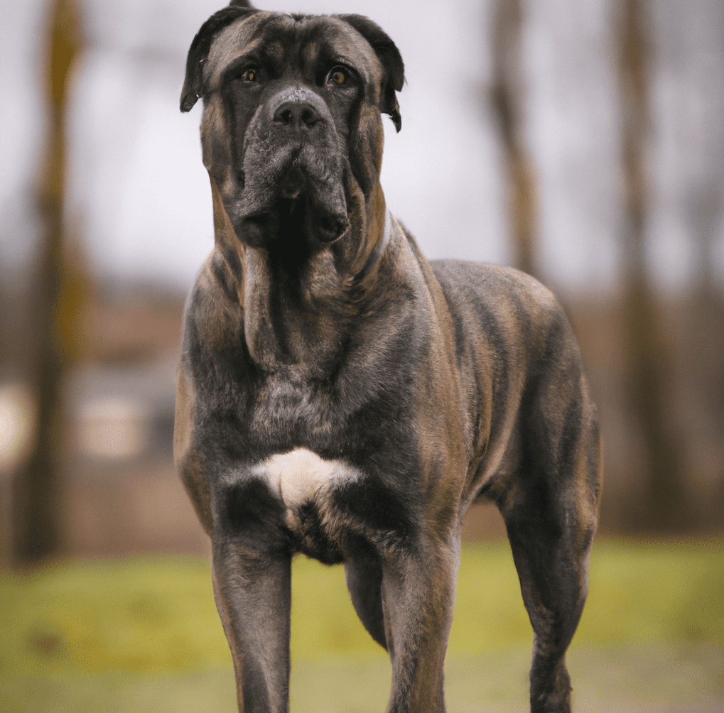 A Photo of a standing brindle cane corso