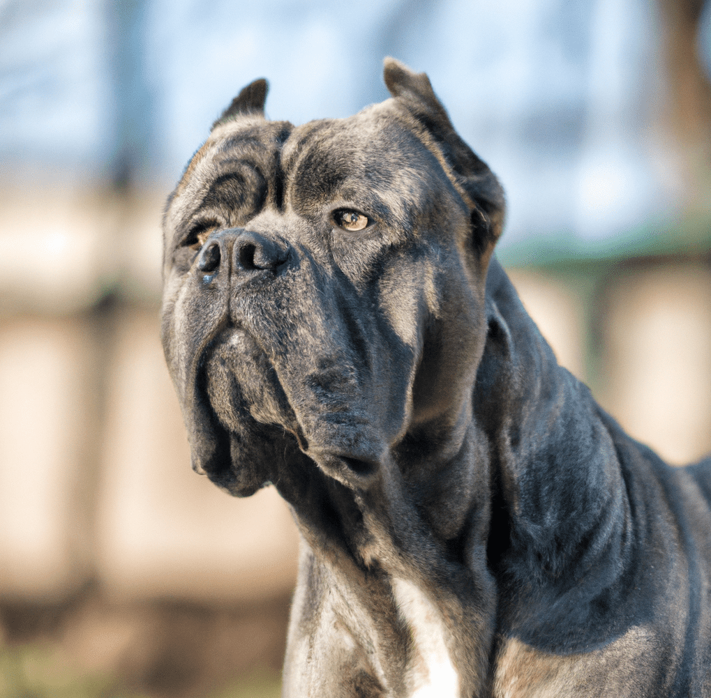 Portrait of black cane corso with gentle expression and natural