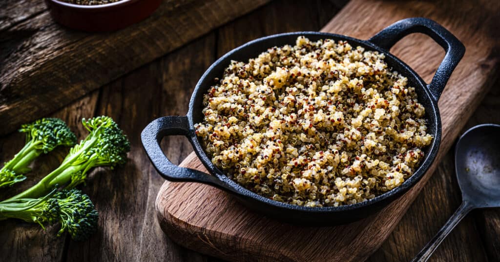 Cooked Quinoa In Cast Iron Pan